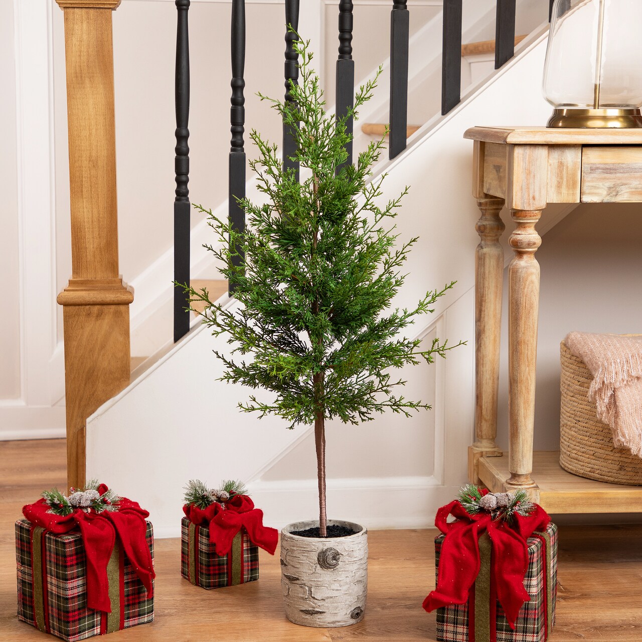 Northlight Artificial Cedar Christmas Tree in Birch Pot - 38" - Unlit